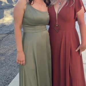 One Shoulder‎ Sage Green Formal  Sleeveless Gown Maxi Bridesmaid Evening SKU 212